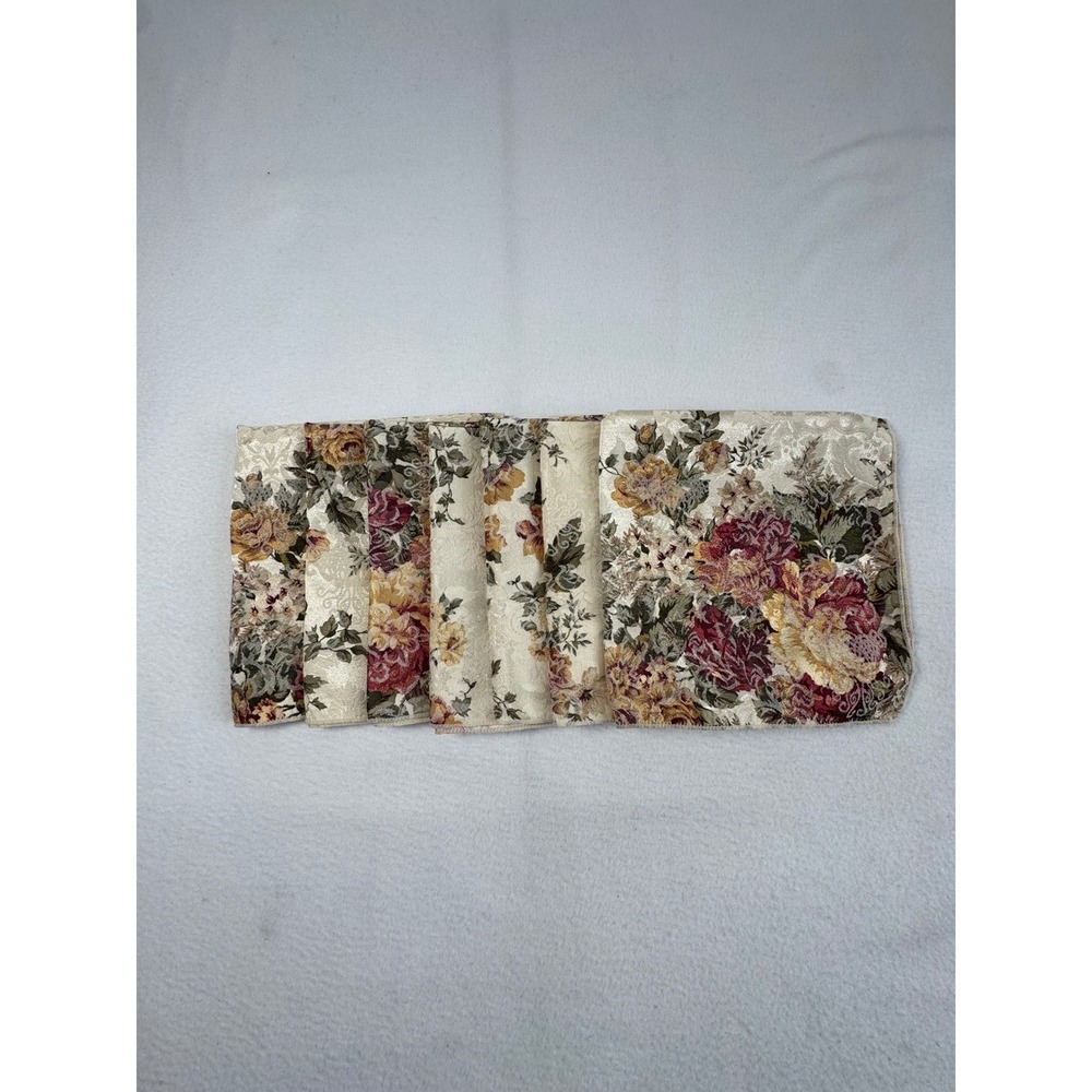 Traditional Victorian Floral 18" Tapestry Napkins Set of 6 Cream Burgundy Gold